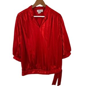 Beautiful Vintage 80s Aimee Red 3/4 Balloon Sleeves Tie Waist Hem Blouse‎ SZ 20W